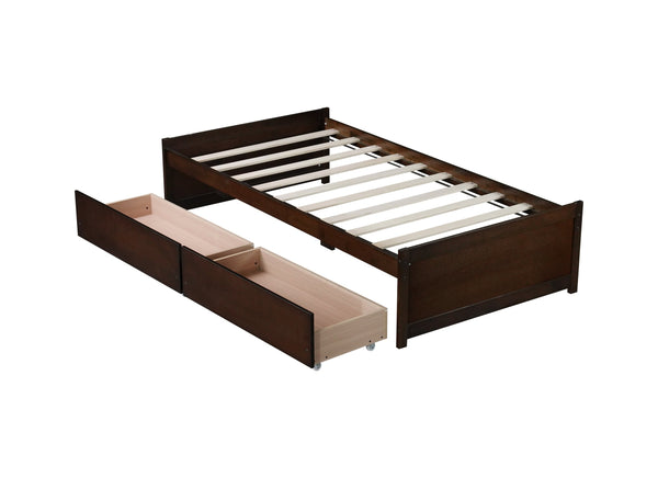 English Elm Twin Twin Size Bed with 2 Drawers Solid Rubber Wood Frame, Space-Saving Storage and Easy Assembly Espresso W504P313038