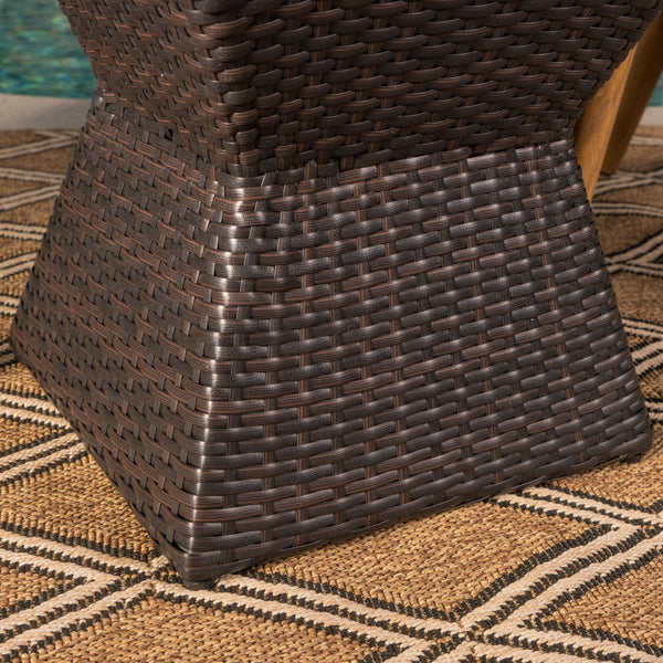 English Elm Calhoun Outdoor Wicker Side Table Weather Resistant Patio Poolside Iron Frame N773P362075B