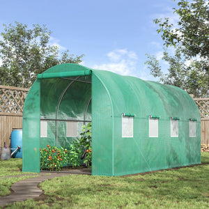 English Elm Outsunny Walk-in Hoop Greenhouse Steel Frame Pe Cover Ventilation for Year-round Growing W2225P217791