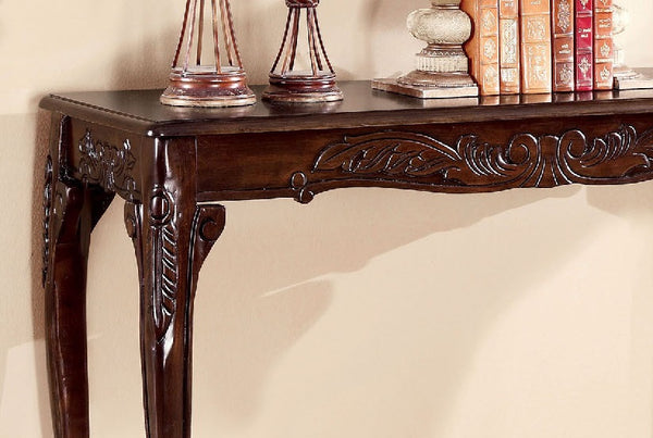 English Elm Transitional 48" Sofa Table with Cabriole Legs, Parquet Top & Resin Details in Cherry Finish B011P356870