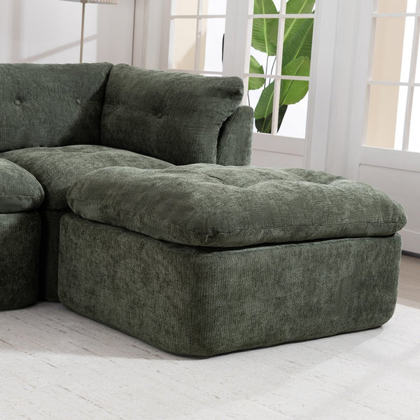 English Elm Modern Chenille Cloud Sectional with Ottoman Deep Sink Modular L Shaped Living Room Sofa Blackish Green W2379S00002