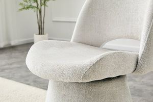 English Elm Modern Chenille Linen Accent Chair Sculptural Hollow Back Swivel Seat for Dining Vanity Off White W3493P452649