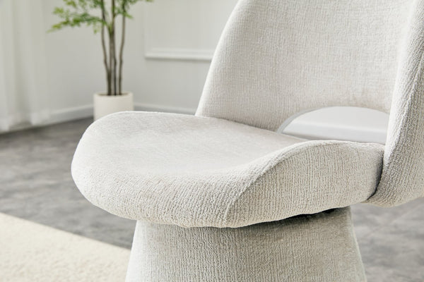English Elm Modern Chenille Linen Accent Chair Sculptural Hollow Back Swivel Seat for Dining Vanity Off White W3493P452649