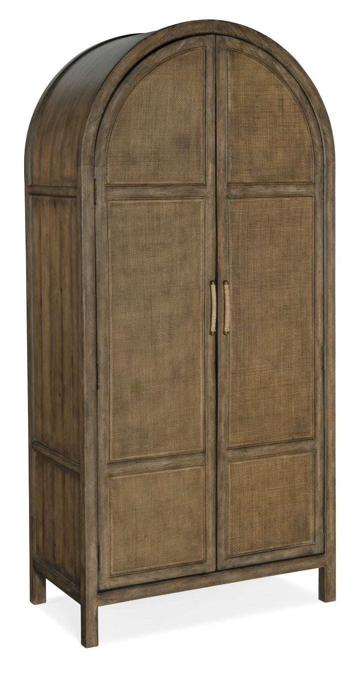 Hooker Furniture Sundance Pecan & Rattan Wardrobe — Cliffside Finish, Distressed Coastal-Rustic Storage With Drawers 6015-90013-89