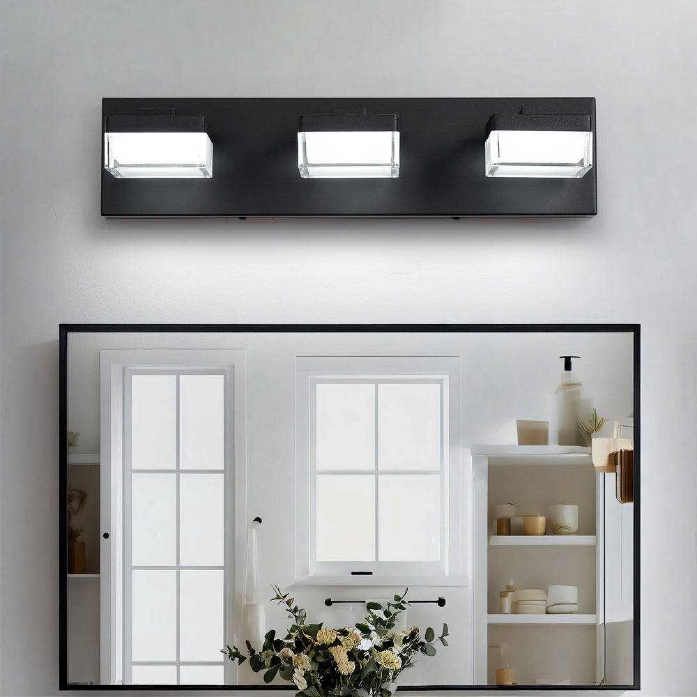 English Elm Modern 3-Light Led Vanity Fixture - Matte Black & Acrylic Over Mirror Light For Contemporary Spaces W2312P374905
