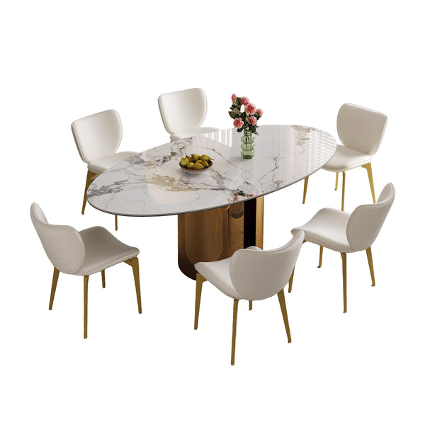 English Elm 70.9-Inch Oval Dining Table With Copper Stainless Steel Base - Elegant, Durable & Family-Friendly Design W509S00151