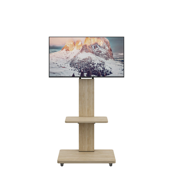 English Elm Tv Floor Stand Rolling Cart with Lockable Wheels Height Adjustable Iron Mdf Mount Natural W241P246879