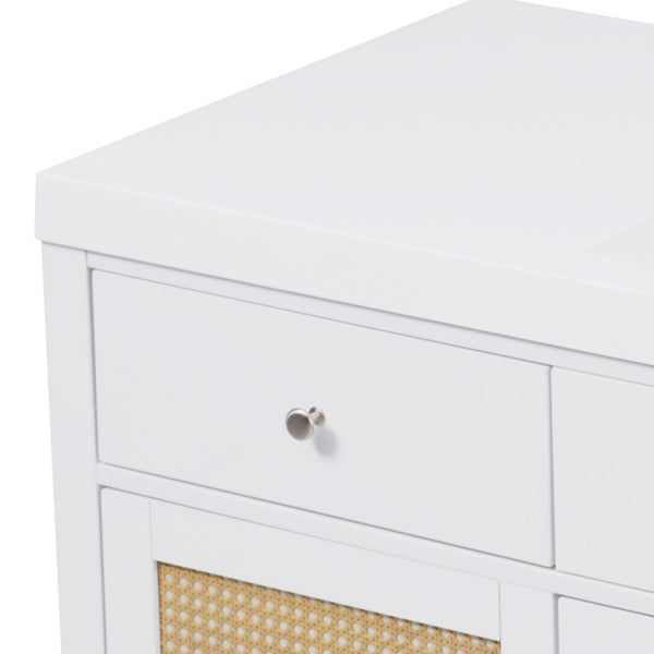 English Elm Christopher Knight Home® - 60" Modern Bathroom Vanity with Durable SMC Sink, Rattan Doors, Soft-Close Drawers, Pine Legs White N817P296130W