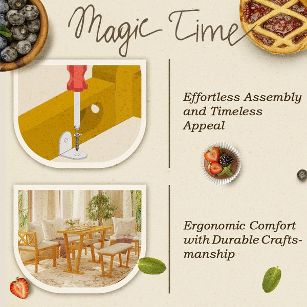 English Elm Small Farmhouse Solid Wood Dining Set for 6 — Space-Saving High Top Corner Table, Bench & Chairs, Cozy Durable Design TWSET2025-3N