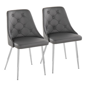 English Elm Marche Modern Accent Dining Chair Set Of 2 - Grey Faux Leather With Chrome Metal Legs For Style & Comfort B202S01260