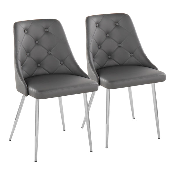 English Elm Marche Modern Accent Dining Chair Set Of 2 - Grey Faux Leather With Chrome Metal Legs For Style & Comfort B202S01260