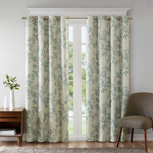 JLA Home SunSmart - Printed Botanical Blackout Curtain Panel Julie Design with Foamback Thermal Lining, Noise-Reducing Privacy Aqua SS40-0025