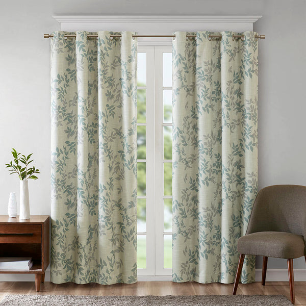 JLA Home SunSmart - Printed Botanical Blackout Curtain Panel Julie Design with Foamback Thermal Lining, Noise-Reducing Privacy Aqua SS40-0025