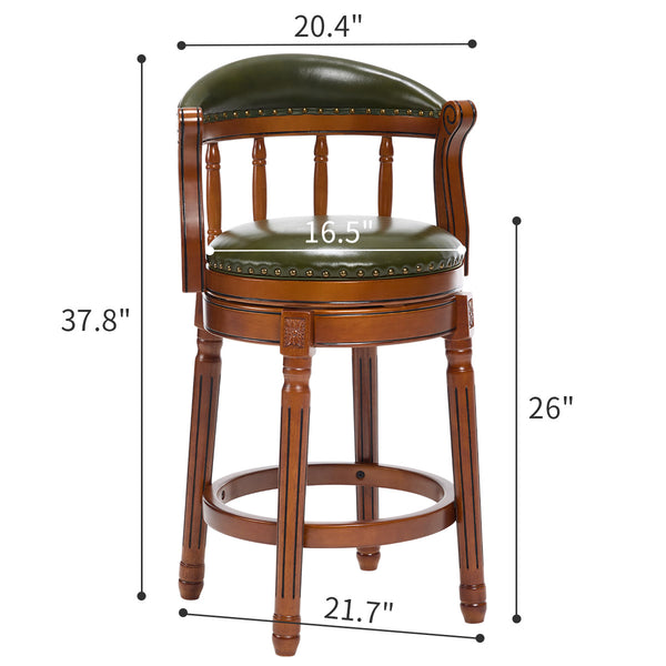 English Elm Cow Leather Swivel Barstool Solid Hardwood Frame Contoured Back for Kitchen W2195P414773