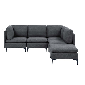English Elm Linen Upholstered Modular Sectional Sofa with Tall Black Metal Legs for Living Room Dark Gray B2748S00111