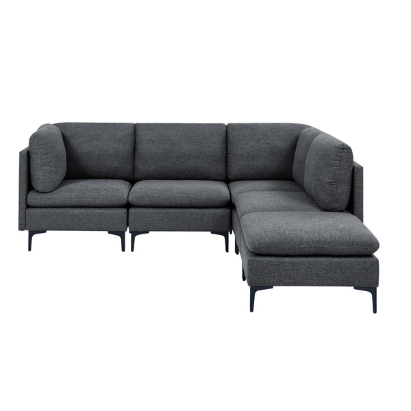 English Elm Linen Upholstered Modular Sectional Sofa with Tall Black Metal Legs for Living Room Dark Gray B2748S00111