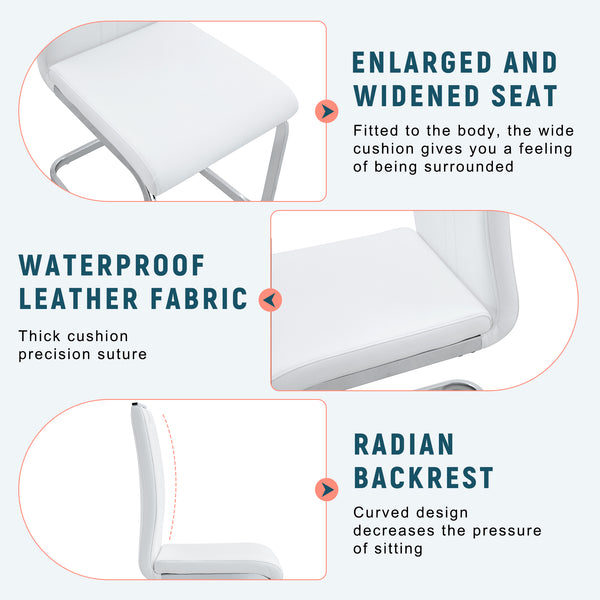 English Elm Set of 2 Gloss Pu Bow-back Dining Chairs with Ergonomic Curved Support for Modern Lofts White W1512P491841