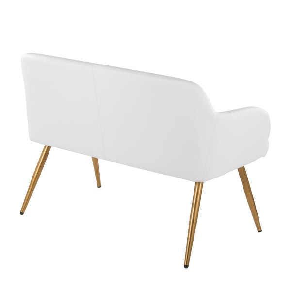 English Elm High Back Faux Leather Two Seat Bench with Matte Steel Frame for Entryway or Bedroom B202P471364