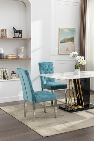 English Elm Set of 2 Modern Dining Chairs with Plush Velvet Tufting, Sturdy Steel Legs, Ergonomic S-Shaped Springs Lake Blue D772095823