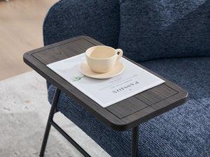 English Elm Leisure Linen Accent Chair with Built-in Side Table Pockets and Lumbar Pillow Modern Navy W395P453310