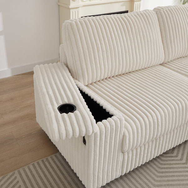 English Elm 110-Inch Oversized Corduroy Corner Sofa with Storage, USB & Cup Holders, Deep Plush Seating Comfort Beige W834S00284