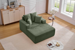 English Elm Oversized Corduroy Chaise Sleeper Sofa Deep Seat Lounge Chair for Apartment Bedroom Green W1752P402838