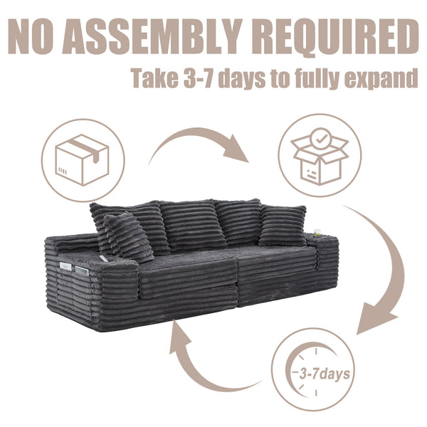 English Elm Oversized Corduroy Cloud Couch Convertible Sleeper Sofa with Memory Foam Seating Dark Gray W395S00117