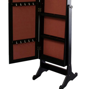 English Elm 57" Standing Floor Mirror with Hidden Jewelry Storage, Espresso Brown Wood Frame, 10 Hooks, Full-Length B072115941