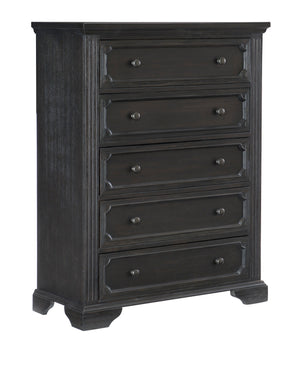 English Elm Traditional Bolingbrook 5-Drawer Chest in Charcoal Finish—Rustic Pine Veneer, Knob Hardware, 40.25"x18"x53" B011P294304