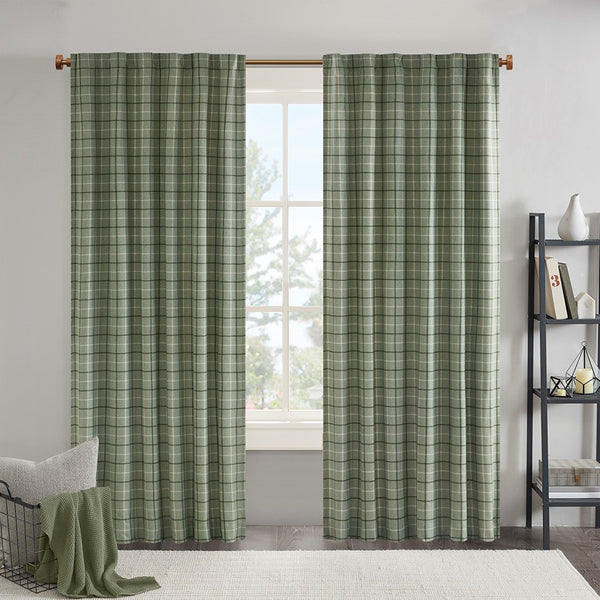 English Elm Plaid Faux Leather Tab Top Curtain Panel with Fleece Lining, Charcoal Plaid Insulated 50x84" Panel B035P148389