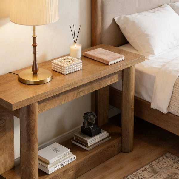 English Elm Practical Geometric Console Table with Matte Black Wood Grain Finish for Entryway or Sofa T3971P453068