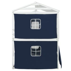 English Elm Full Size Kids Playhouse Bunk Bed Pinewood Frame with Tent Roof and Window Cutouts Blue LT000380AAC-1
