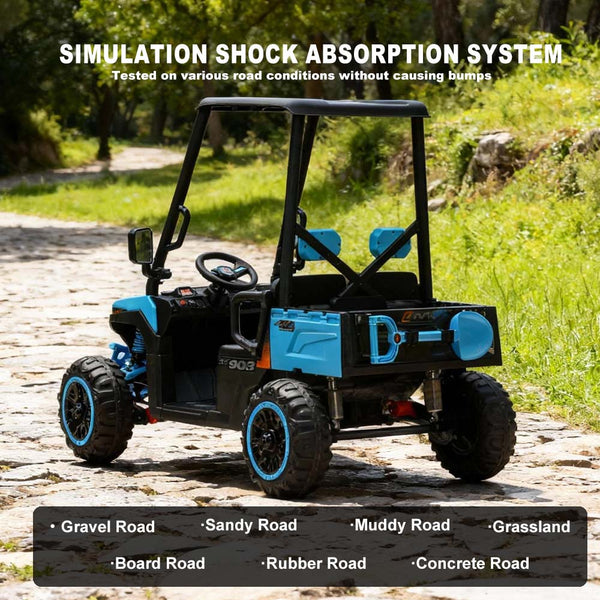 English Elm 24v Kids Electric Golf Cart Two Seat 4wd Ride on Toy with Remote and Sun Shade Blue W3822P387461