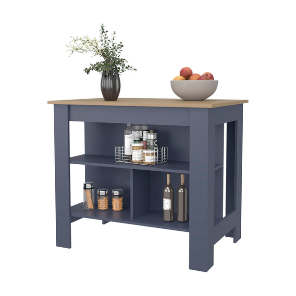 English Elm Kronos Two-Tone Ash and Blue Kitchen Island with Open Shelves, Stylish Storage & Multifunctional Design B062P389914