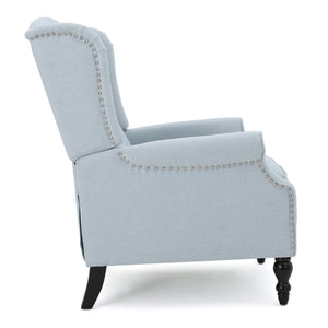 English Elm Charcoal Wingback Pushback Recliner with Button Tufted Diamond Fabric Upholstery Light Blue N763P410529H