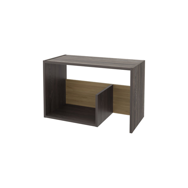 English Elm FM Vega Side Table Melamine Espresso & Natural Oak – Compact 3-Room Nightstand with Open Shelves, Sturdy Storage, 24.9"H B128P293871