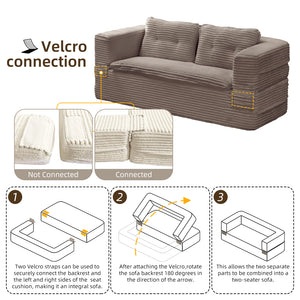 English Elm Multi Purpose Corduroy Sectional with Chaise Converts to King Floor Bed Deep Seat Coffee W3219S00010