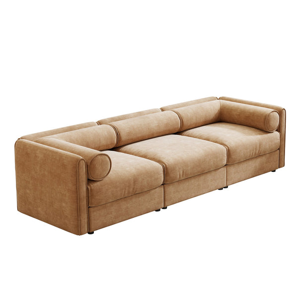 English Elm Elegant Camel Chenille Sofa - Contemporary 3-Seater With Hidden Storage, Ergonomic Design & Style W714S01227