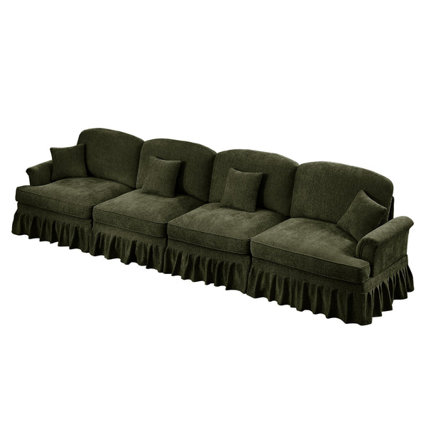 English Elm Elegant Mid Century Chenille 4-Seater Sofa With Flared Arms, Detachable Skirts & Plush Comfort W3041S00349
