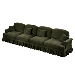 English Elm Elegant Mid Century 4-Seater Chenille Sofa With Flared Arms, Removable Skirts & Modular Design, Green W3041S00314