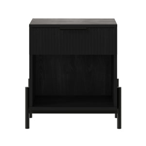 English Elm Walker Edison - Modern Fluted-Drawer Nightstand Black — Boho Minimalist MDF Nightstand with Open Cubby & Metal Legs B185P168922