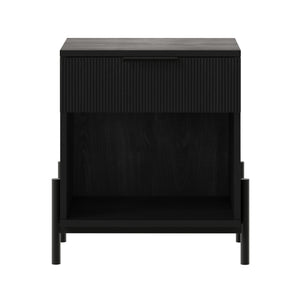 English Elm Walker Edison - Modern Fluted-Drawer Nightstand With Open Cubby – Black