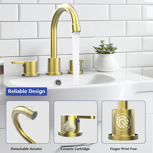 English Elm Widespread 2-Handle Bathroom Faucet 8" Centerset High-Arch Gooseneck 360° Swivel Water-Saving Brushed Gold T3177P351696