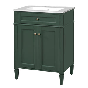 English Elm 24" Bathroom Vanity with Ceramic Basin, French-Inspired Accent Carvings, Soft-Close Doors & Storage Green N710P293309F