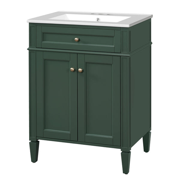 English Elm 24" Bathroom Vanity with Ceramic Basin, French-Inspired Accent Carvings, Soft-Close Doors & Storage Green N710P293309F