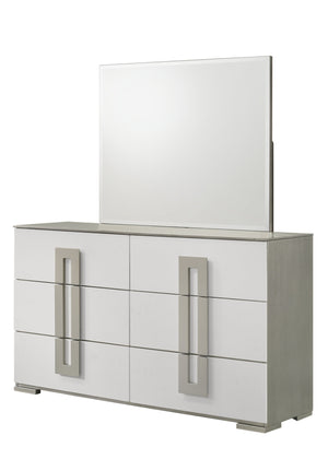 English Elm Olivia Contemporary 6-Drawer Dresser In White With Sleek Design, Metallic Accents & Solid Wood Build G150108650