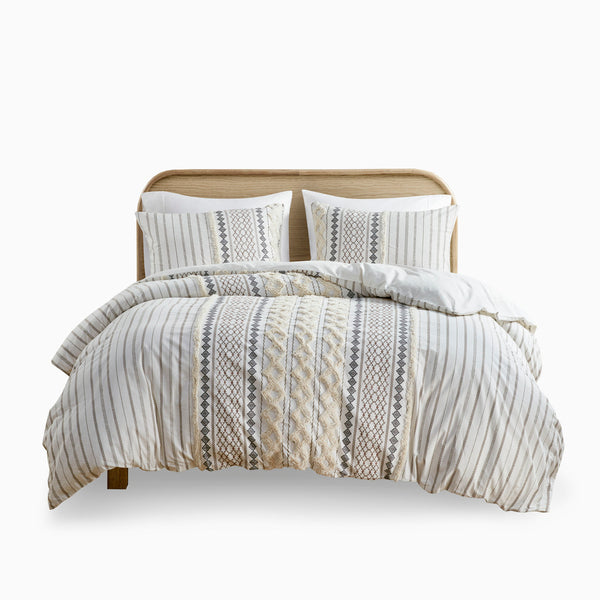 English Elm Full/Queen Imani Cotton Duvet Cover Set with Tufted Chenille Geometric Print, OEKO‑TEX Certified Comfort B03596527