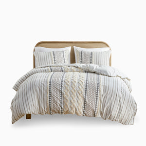 English Elm King/Cal King Imani Cotton Duvet Cover Mini Set with Tufted Chenille Geometric Print, OEKO-TEX B03596528