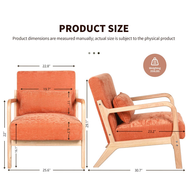 English Elm Mid Century Modern Accent Chair Rubberwood Frame with Lumbar Pillow for Living Room W2989P426392