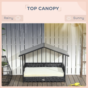 English Elm Pawhut Rattan Canopy Pet Bed Outdoor Wicker Frame with Cushion for Small Dogs W2225P173752